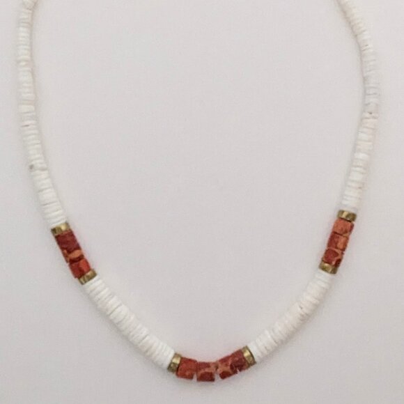 Vintage Southwestern Heishi Necklace w/ Spondylus (Spiny Oyster) & White Shell! - Picture 2 of 3